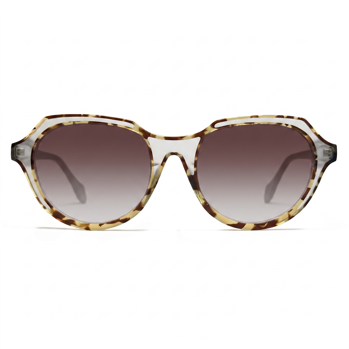 Oversized sunglasses with a translucent tortoiseshell frame and gradient brown lenses, shown against a plain white background.