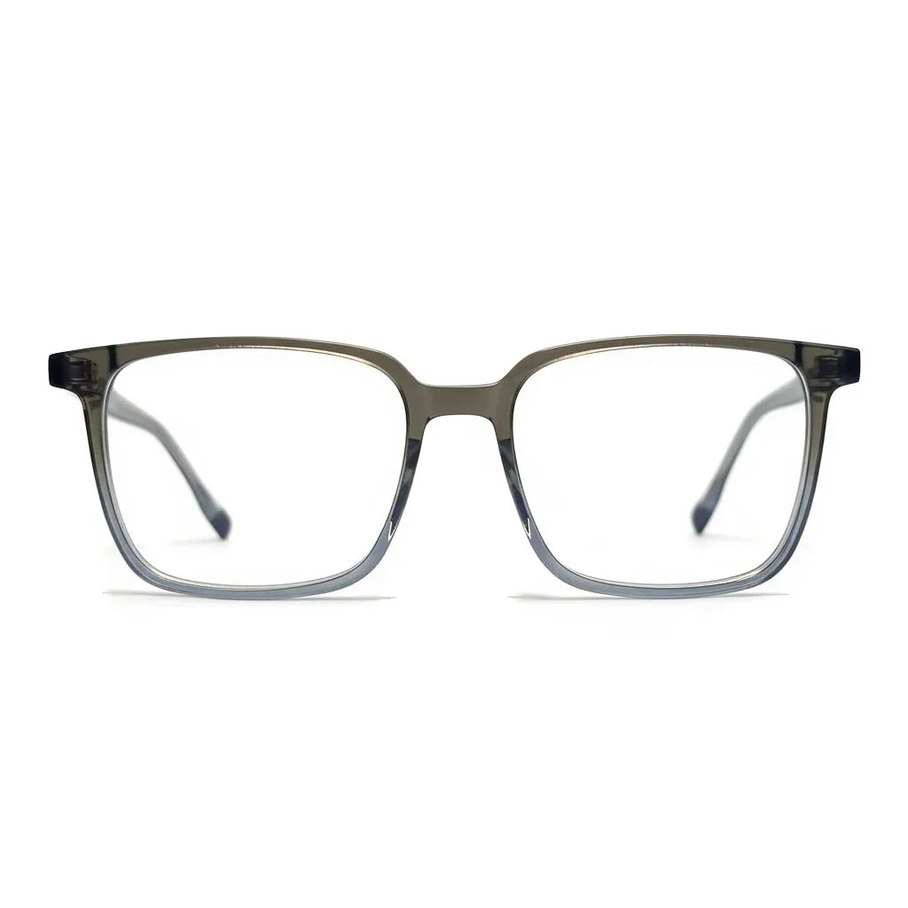 Pair of glasses with a clear lens on a white background
