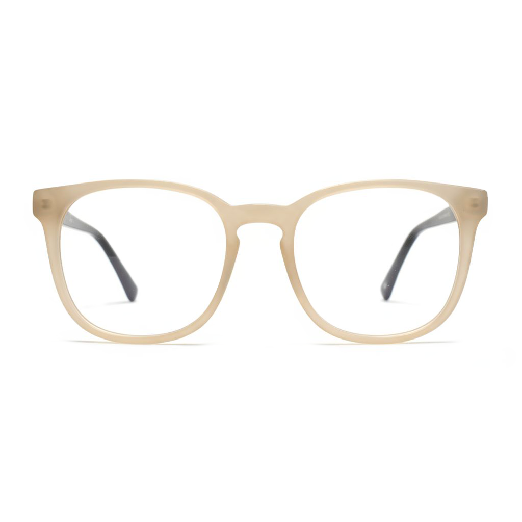 Beige eyeglasses on a white background