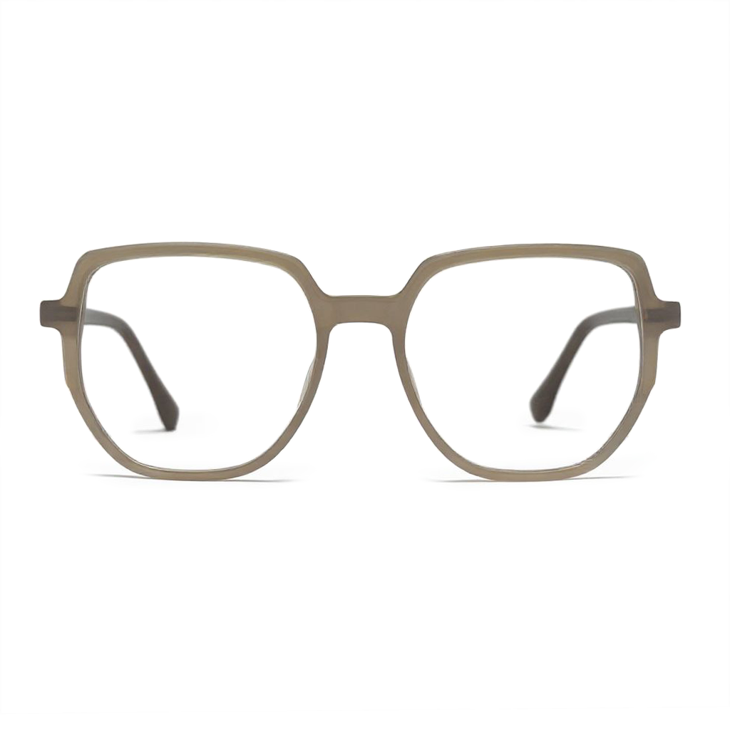 Beige eyeglasses on a white background