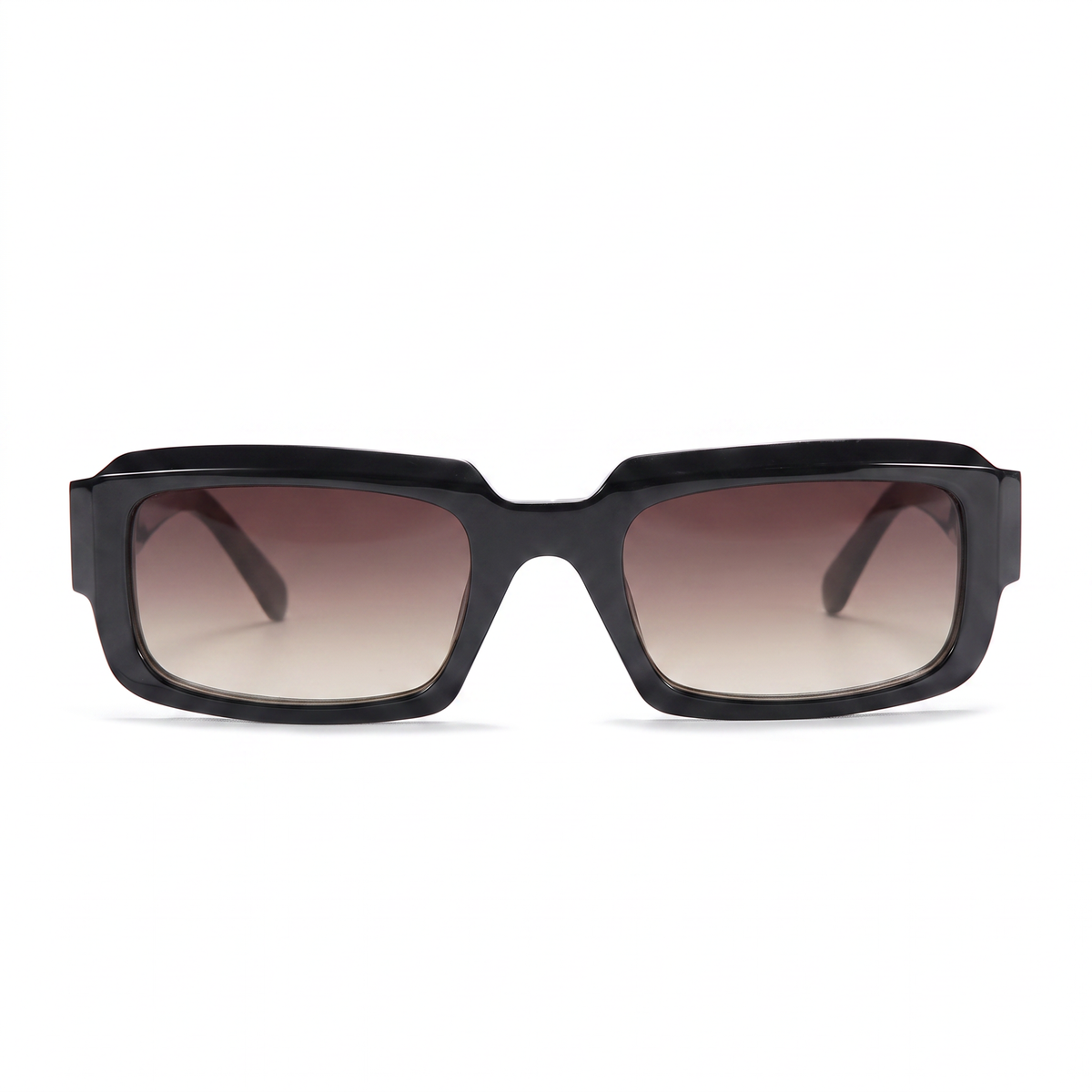 A pair of oversized square sunglasses with a thick black frame and gradient brown lenses, shown against a plain white background.