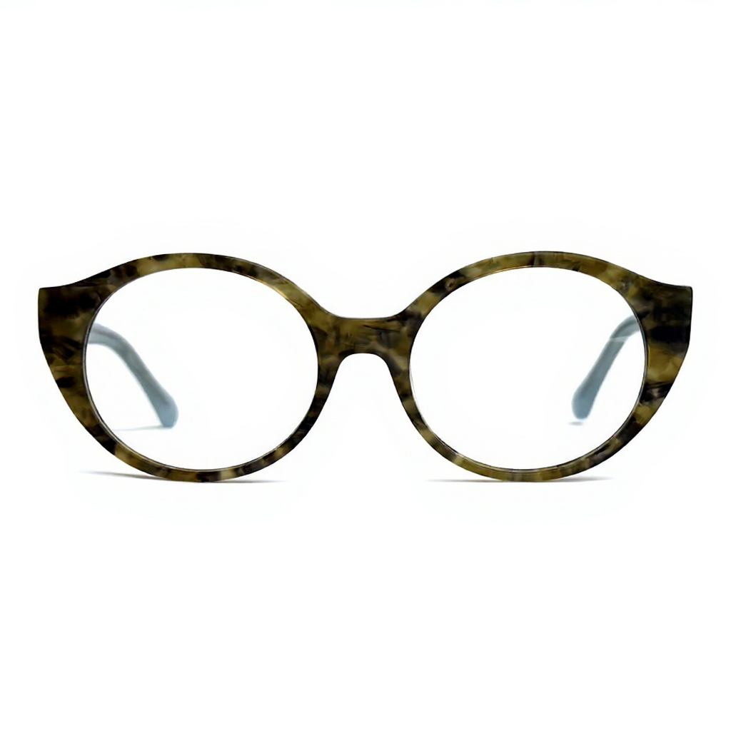 Tortoiseshell cat-eye glasses on a white background