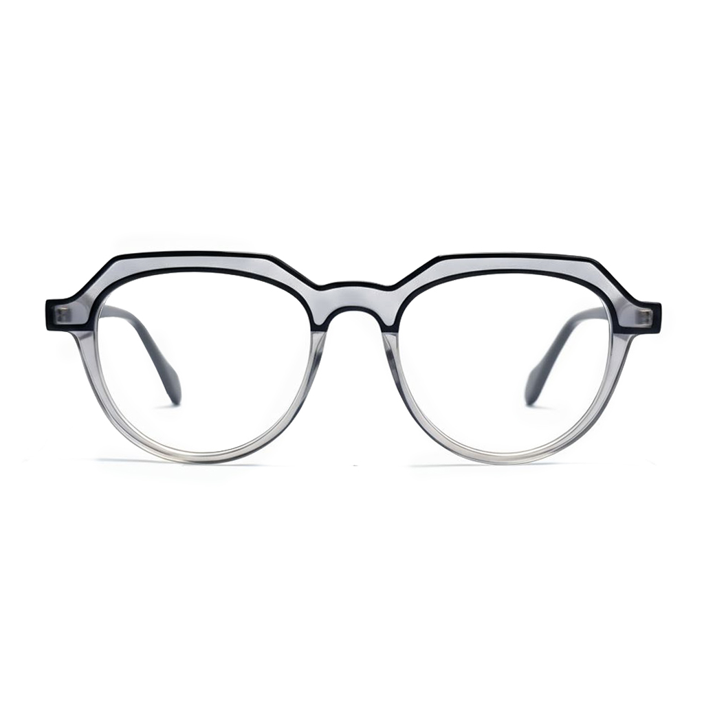 Round eyeglasses with a clear frame on a white background