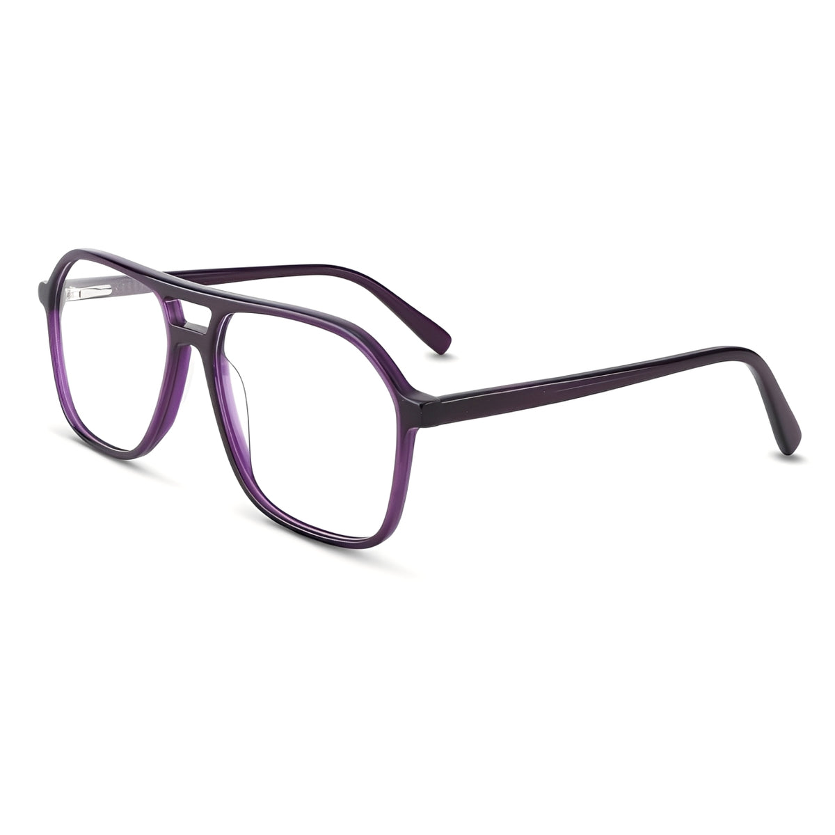 Purple eyeglasses on a white background