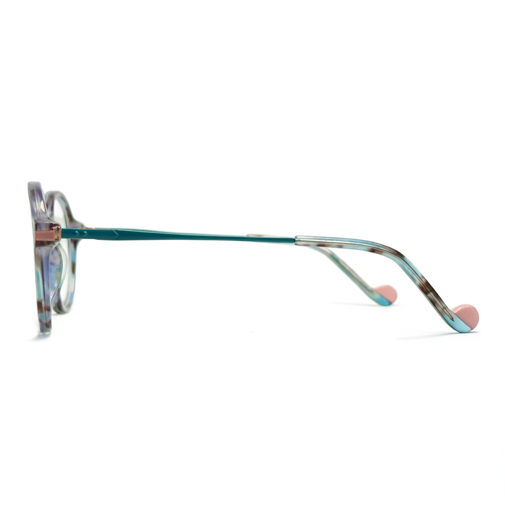 Eyeglasses with a colorful frame on a white background