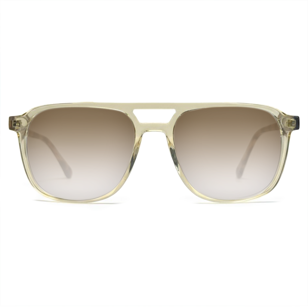 Beige sunglasses with gradient lenses on a white background