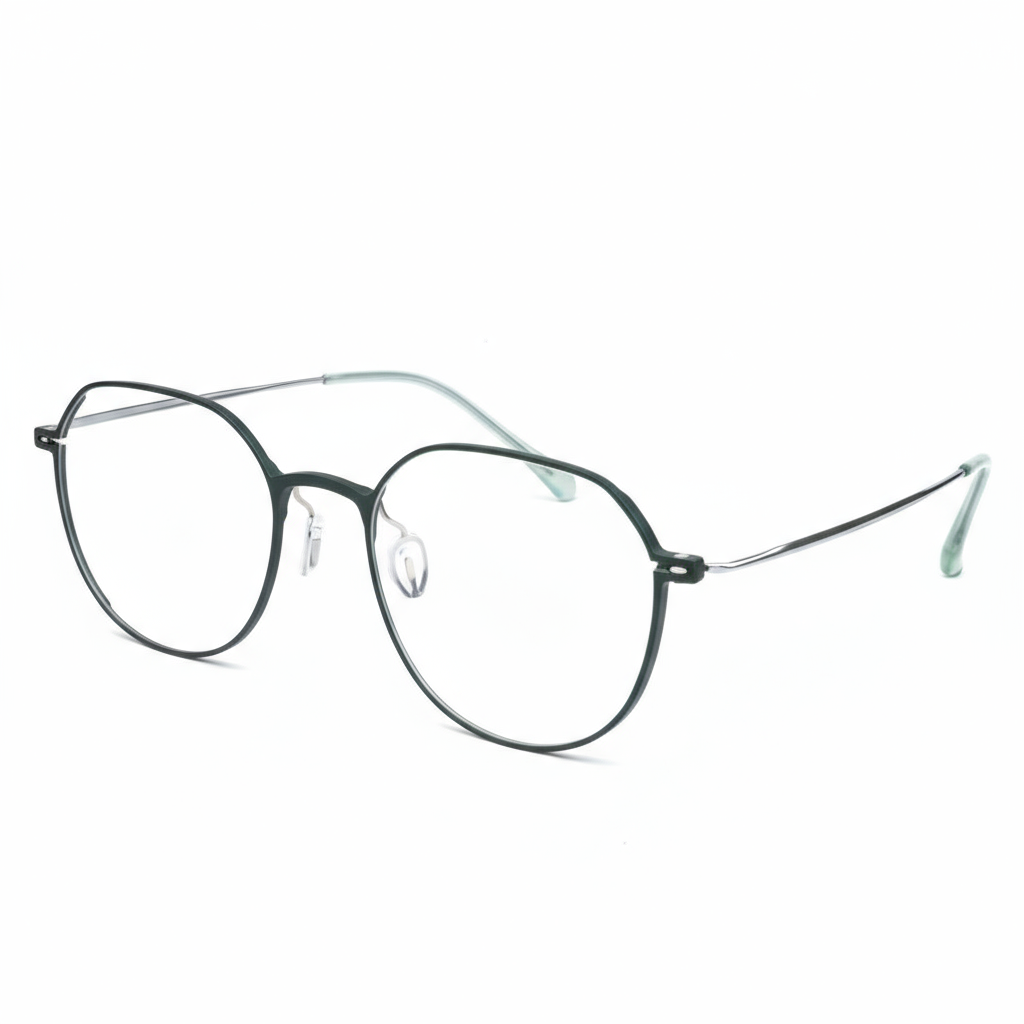 Round eyeglasses with thin metal frame on a white background
