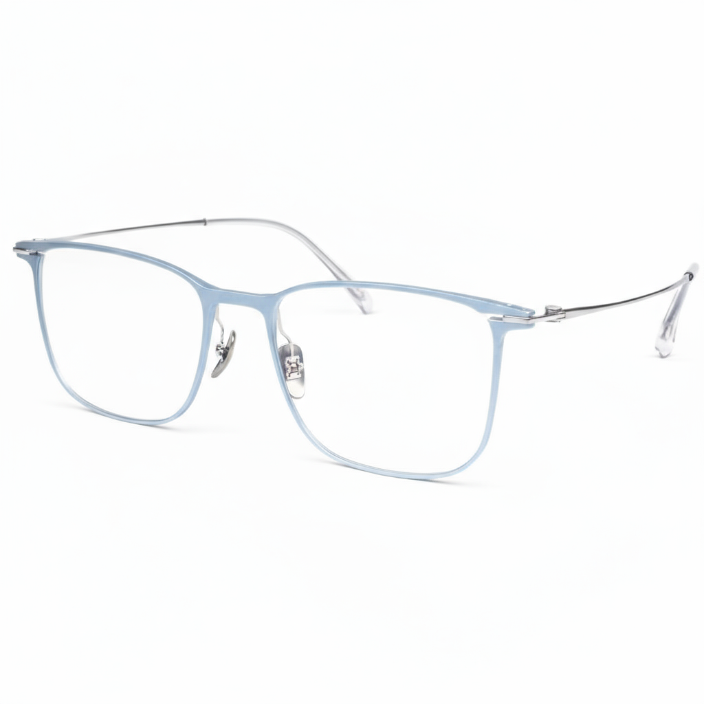 Light blue eyeglasses on a white background