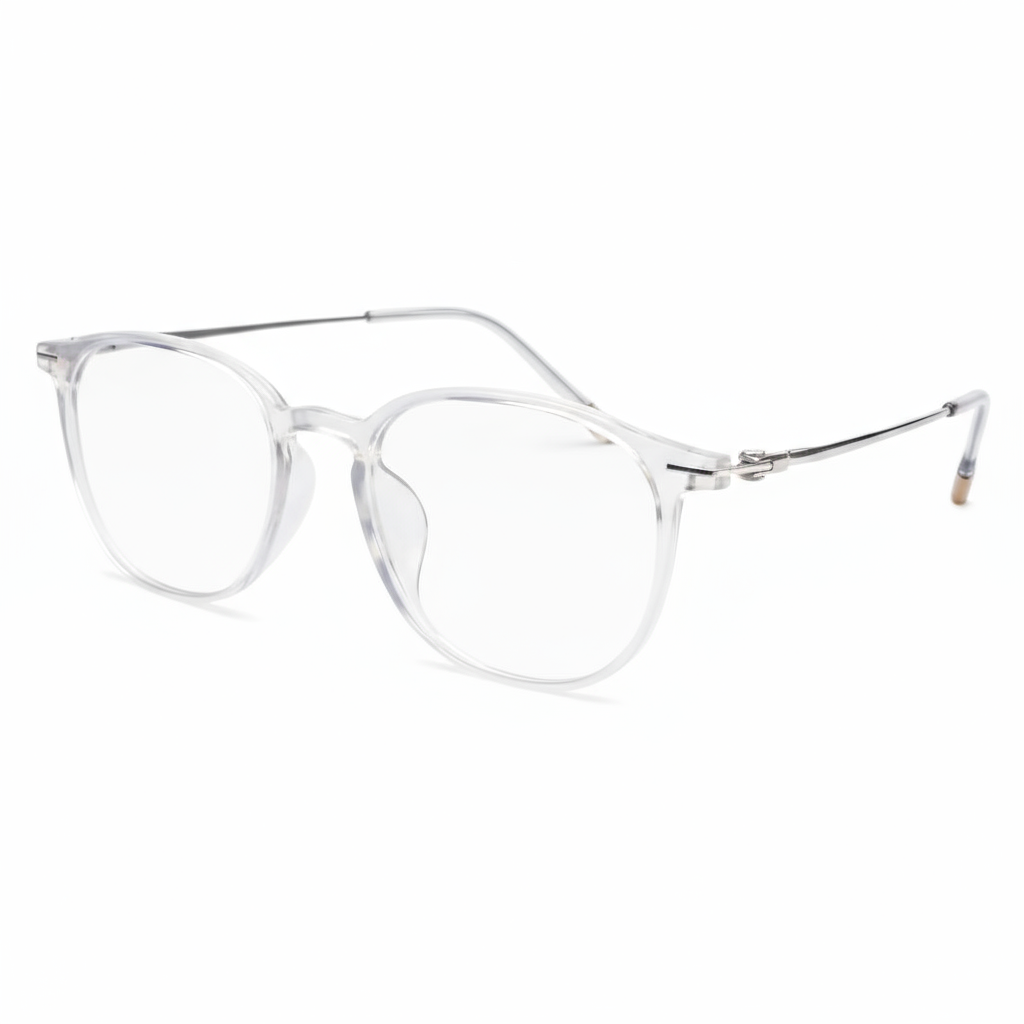 Clear eyeglasses on a white background