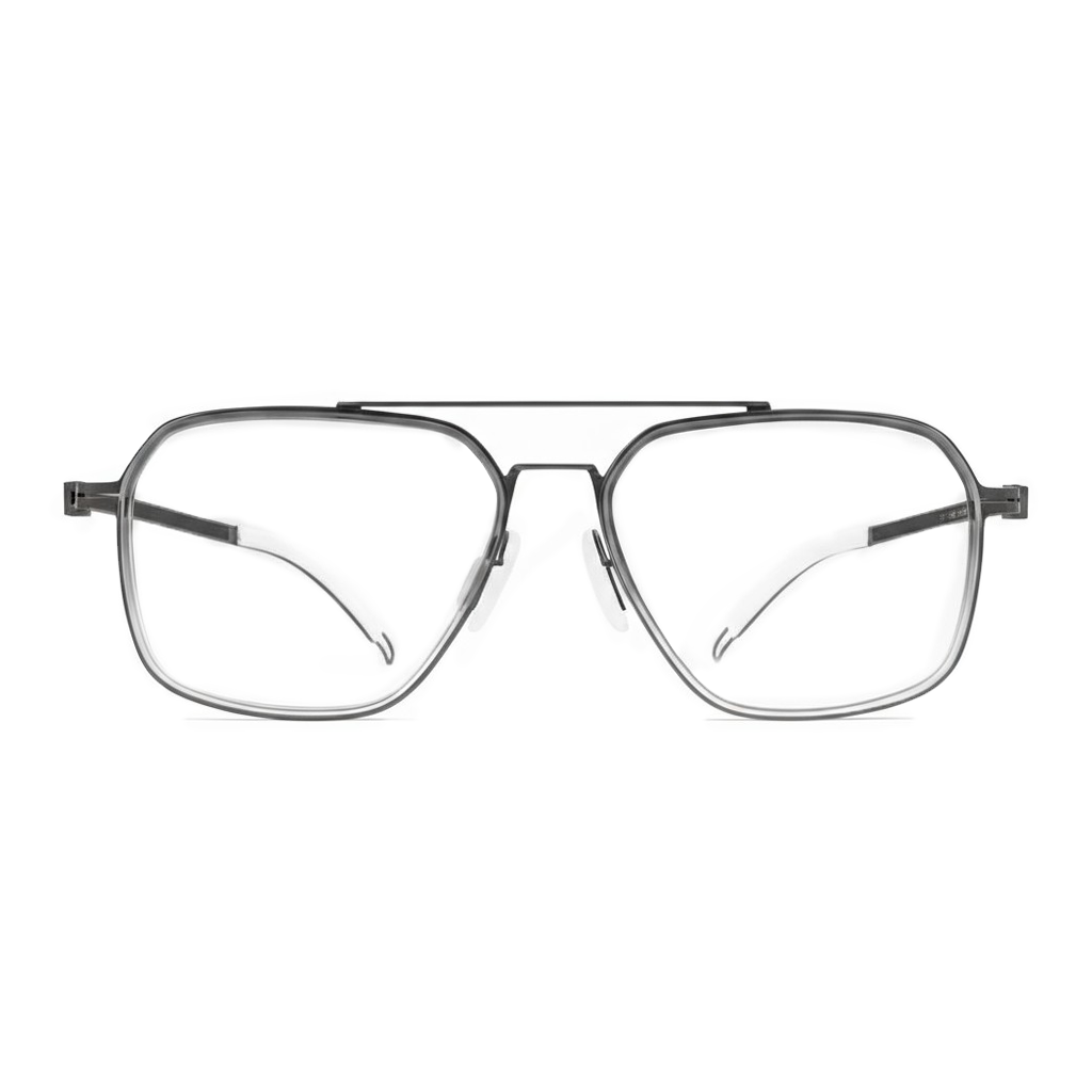 Aviator-style eyeglasses on a white background
