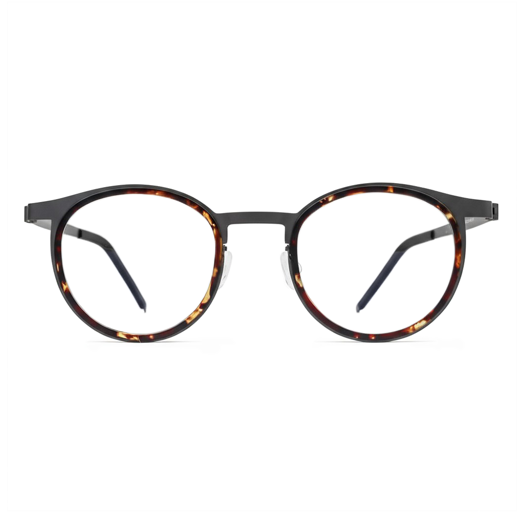 Round eyeglasses with a tortoiseshell frame on a white background