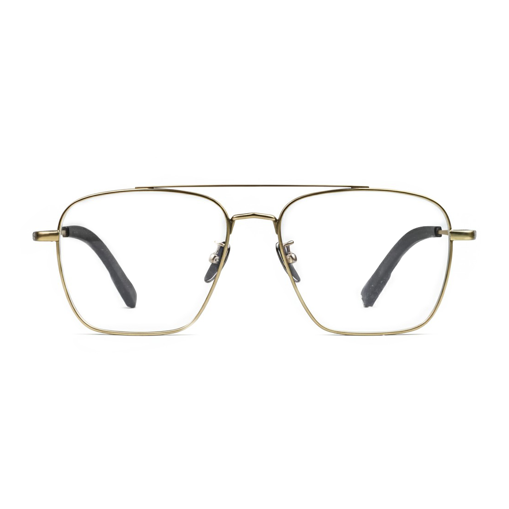 Gold-framed eyeglasses on a white background