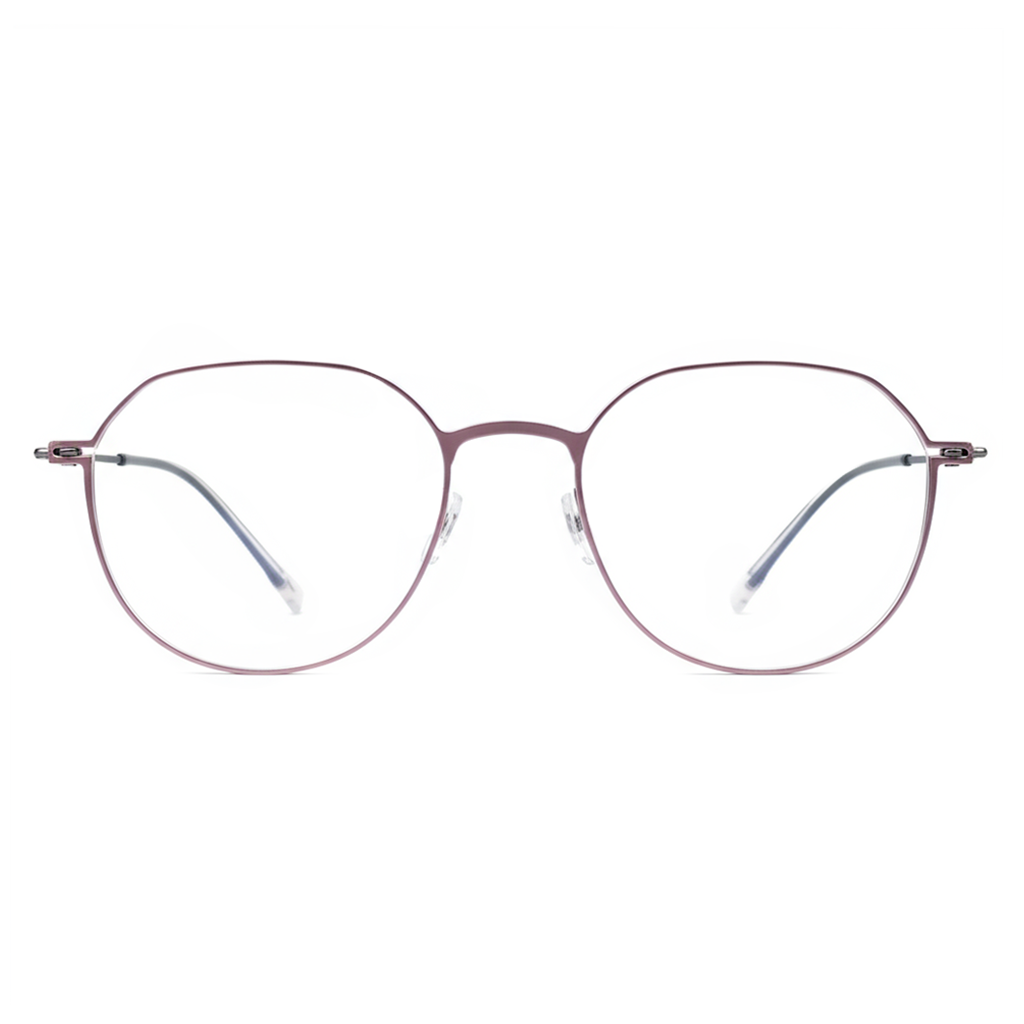 Round eyeglasses with a purple frame on a white background