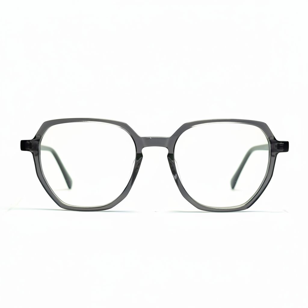 Gray eyeglasses on a white background