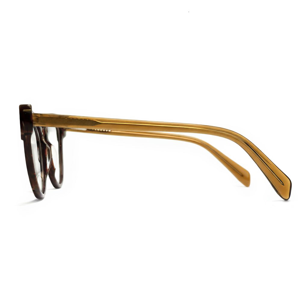 Brown eyeglasses on a white background
