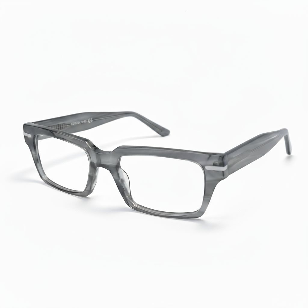 Gray eyeglasses on a white background