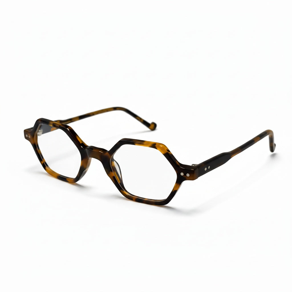 Tortoiseshell eyeglasses on a white background