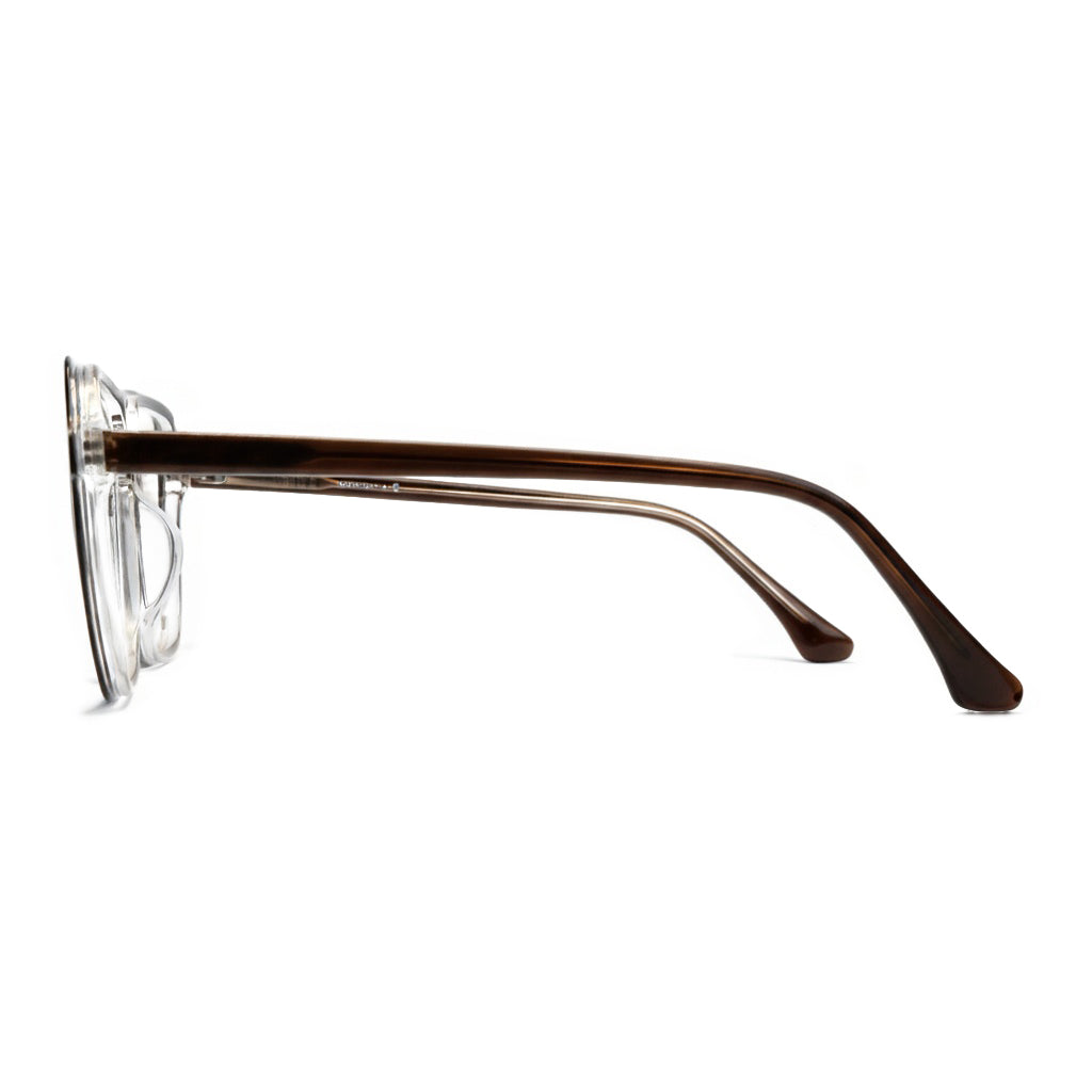Eyeglasses with a brown frame on a white background