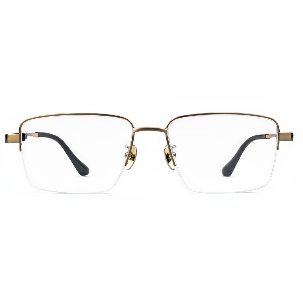 Gold-framed eyeglasses on a white background