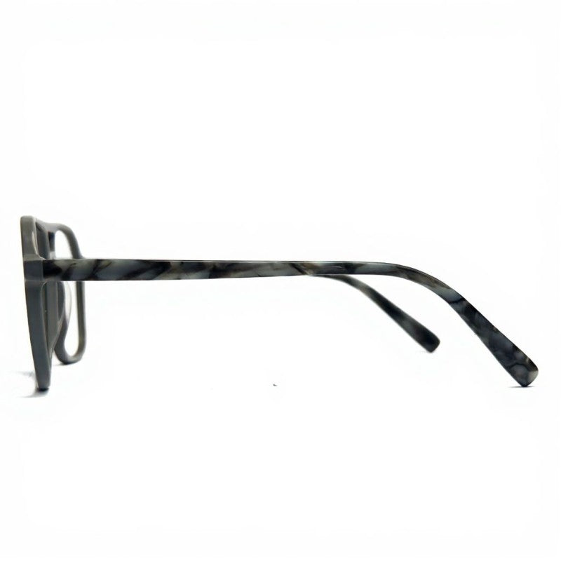 Marbled black and gray eyeglasses on a white background