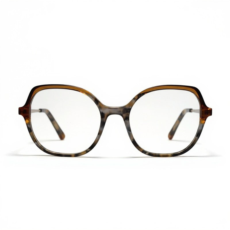 Tortoiseshell eyeglasses on a white background