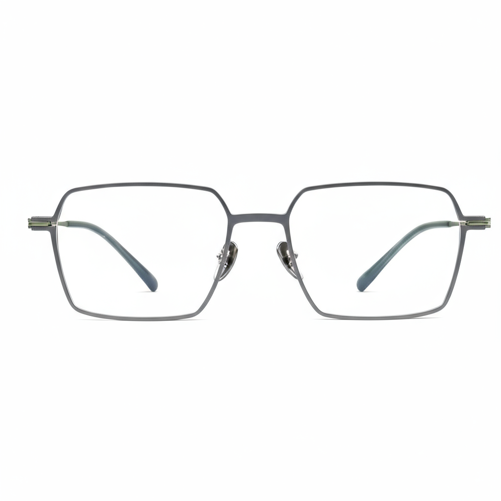 Pair of glasses with a metallic frame on a white background