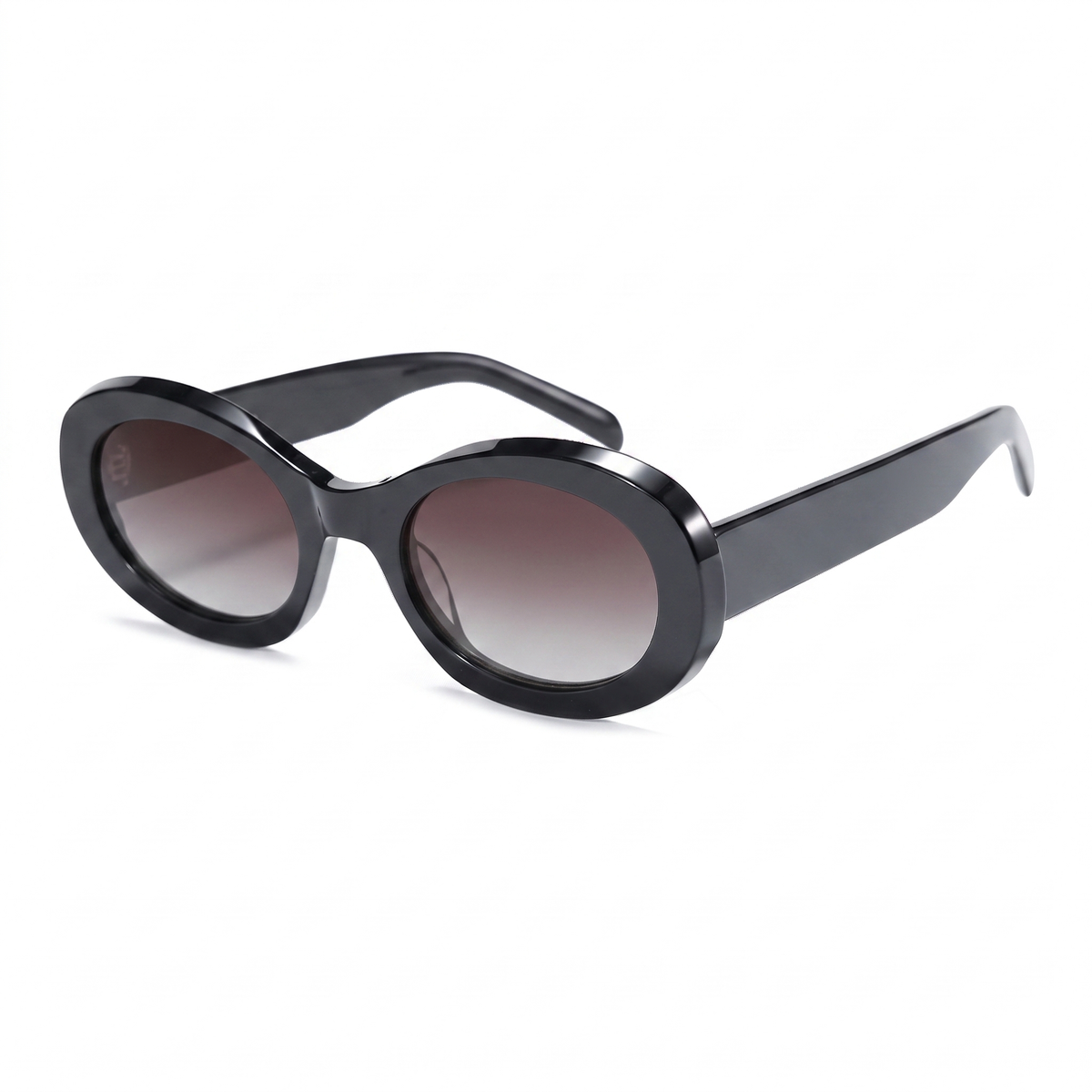 Sunglasses with tortoiseshell frame and gradient lenses on a white background