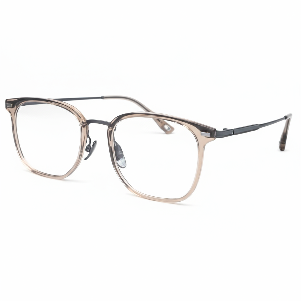 Eyeglasses with a metallic frame on a white background