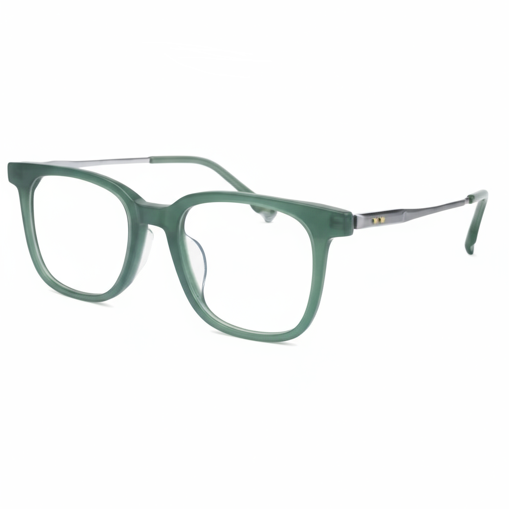 Green eyeglasses on a white background
