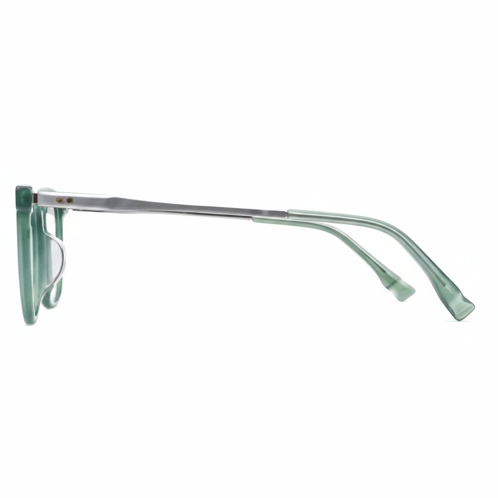 Green sunglasses with a white background