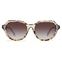 Oversized sunglasses with a translucent tortoiseshell frame and gradient brown lenses, shown against a plain white background.