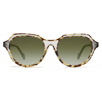 Oversized sunglasses with a translucent tortoiseshell frame and gradient green lenses, shown against a plain white background.