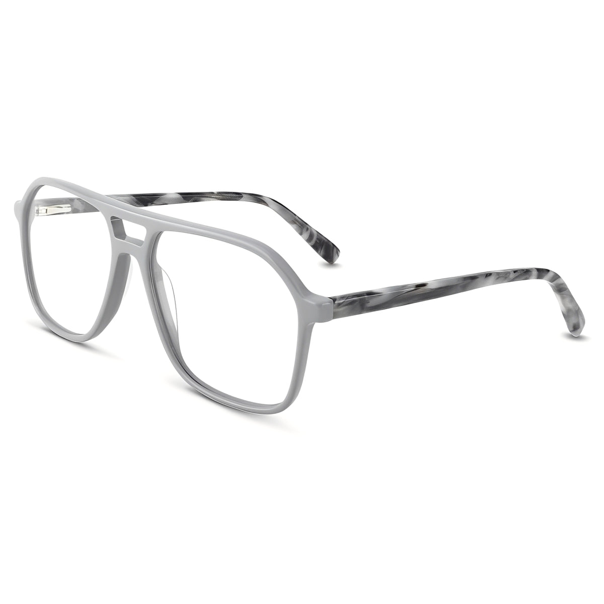 Gray eyeglasses on a white background