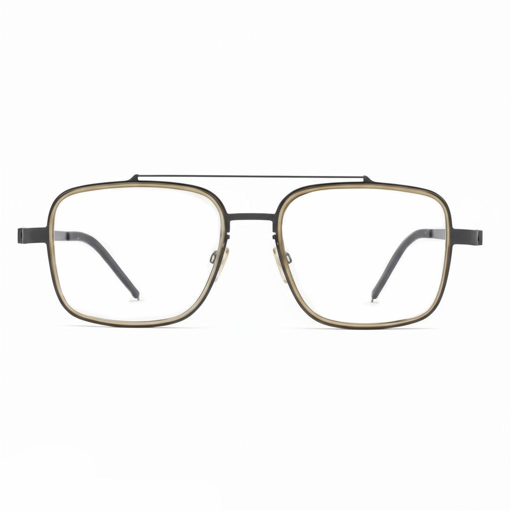 Gold-framed eyeglasses on a white background