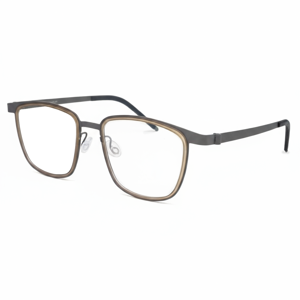 Eyeglasses with a metallic frame on a white background