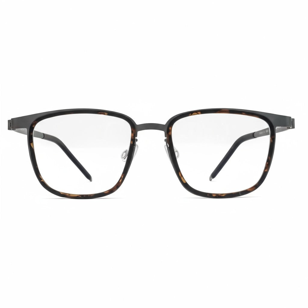 Eyeglasses with a tortoiseshell frame on a white background