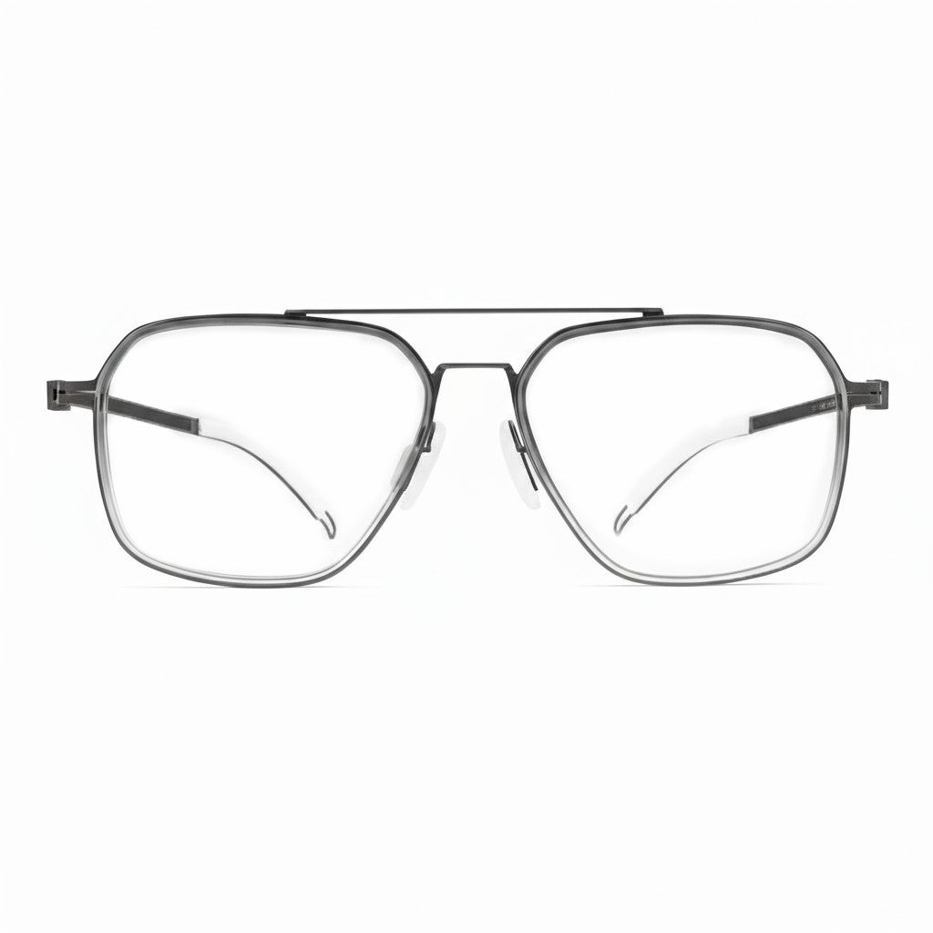 Aviator-style eyeglasses on a white background
