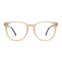 Beige eyeglasses on a white background
