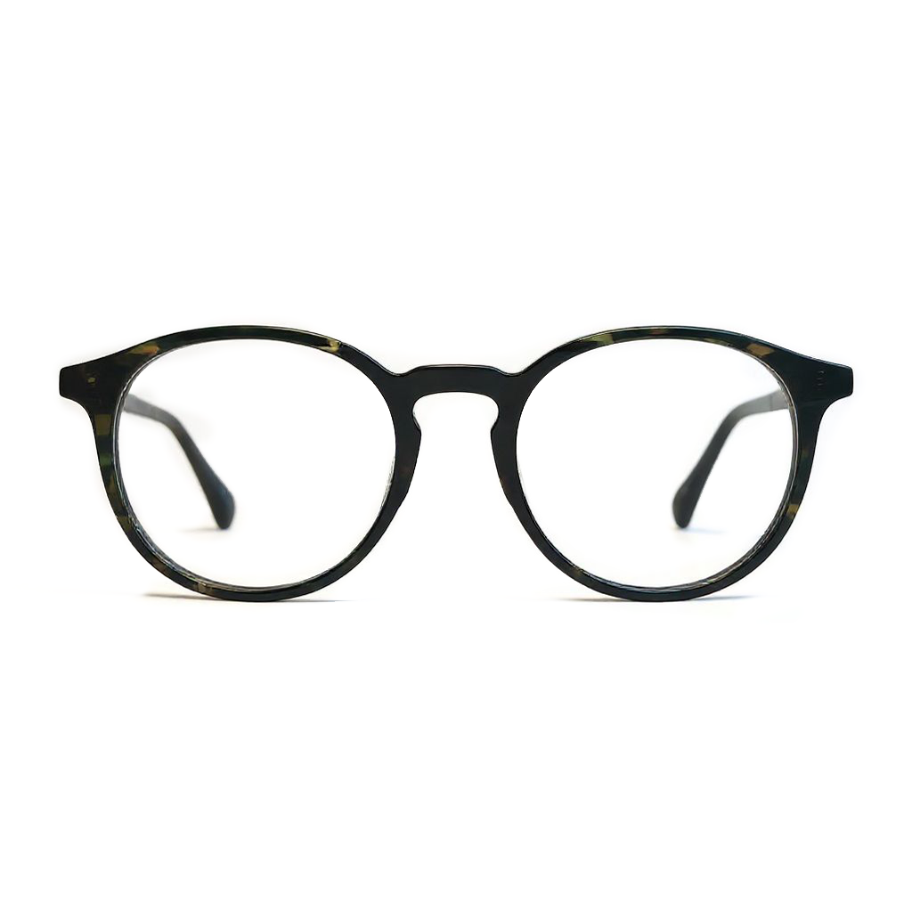 Round black eyeglasses on a white background