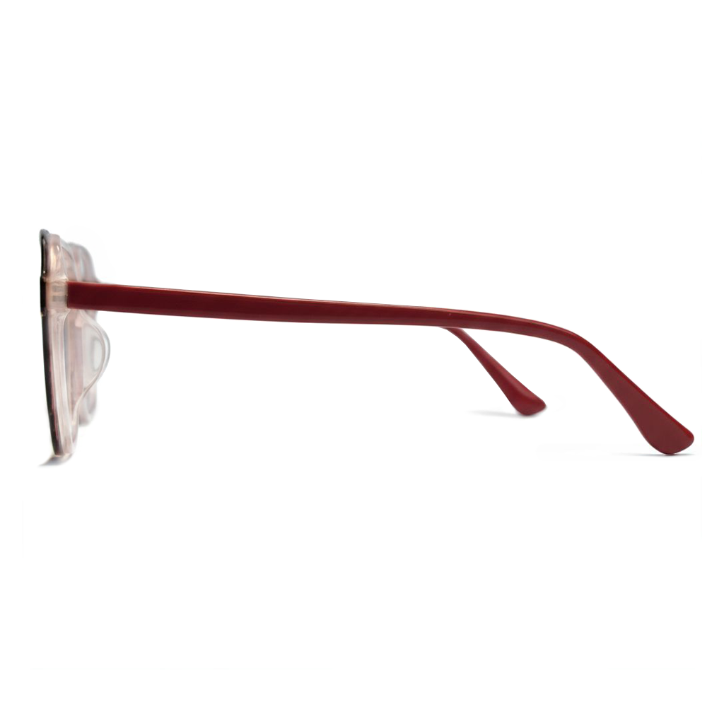 Sunglasses with a red frame on a white background