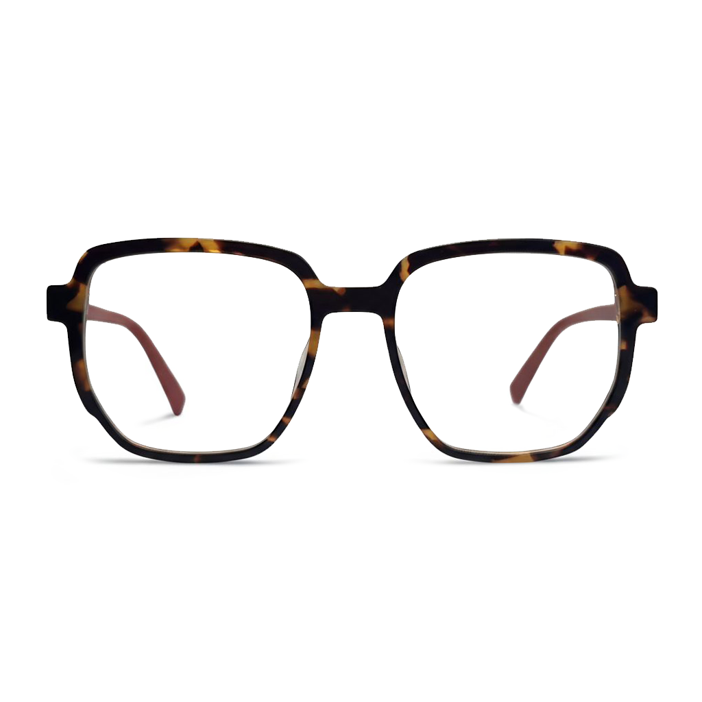 Tortoiseshell eyeglasses on a white background