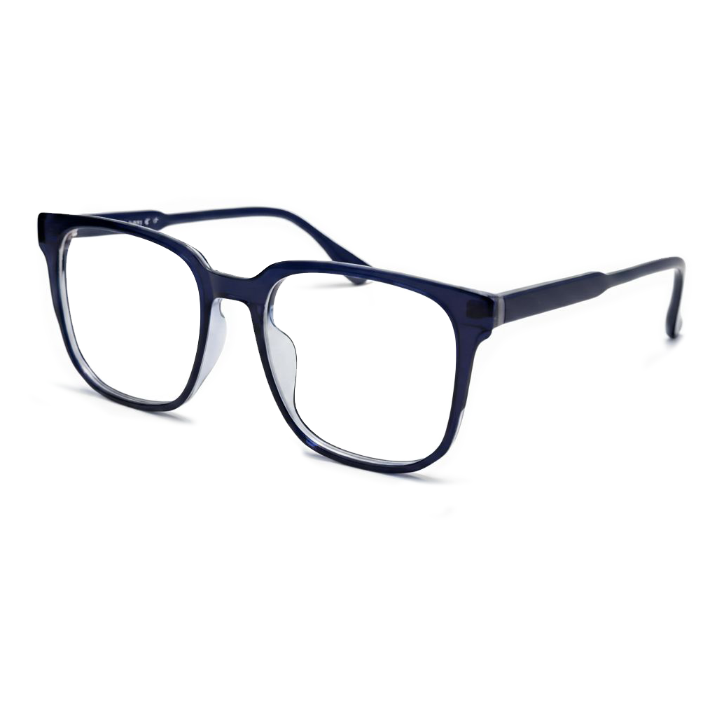 Navy blue eyeglasses on a white background