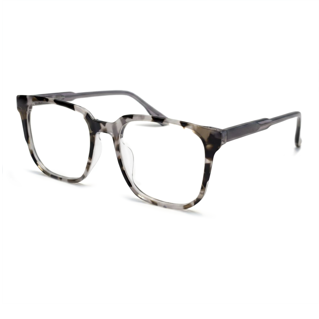 Eyeglasses with a tortoiseshell pattern on a white background