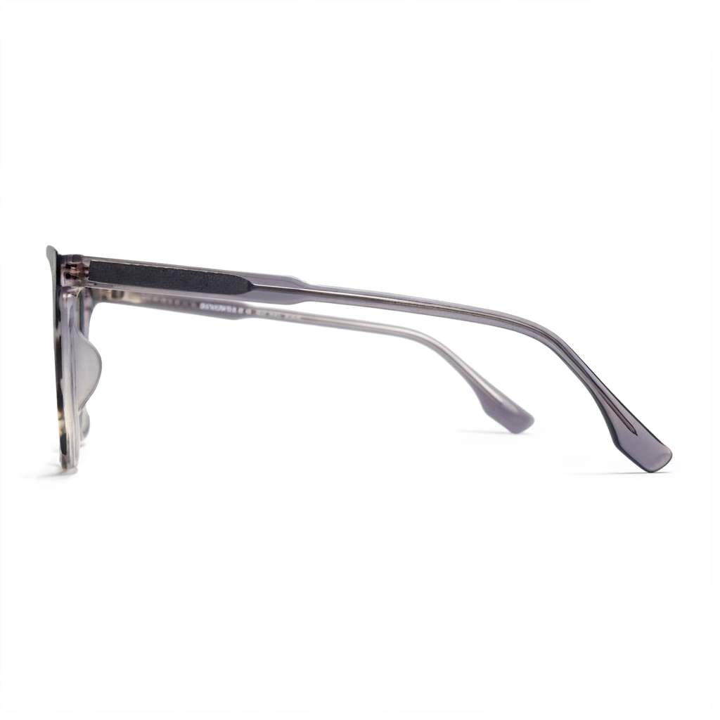 Sunglasses with a clear frame on a white background