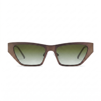 Oversized square sunglasses with a dark brown wood-grain textured frame and green gradient lenses, shown against a plain white background.