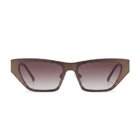 A pair of angular cat-eye sunglasses with a translucent brown acetate frame and gradient brown lenses, shown against a plain white background.