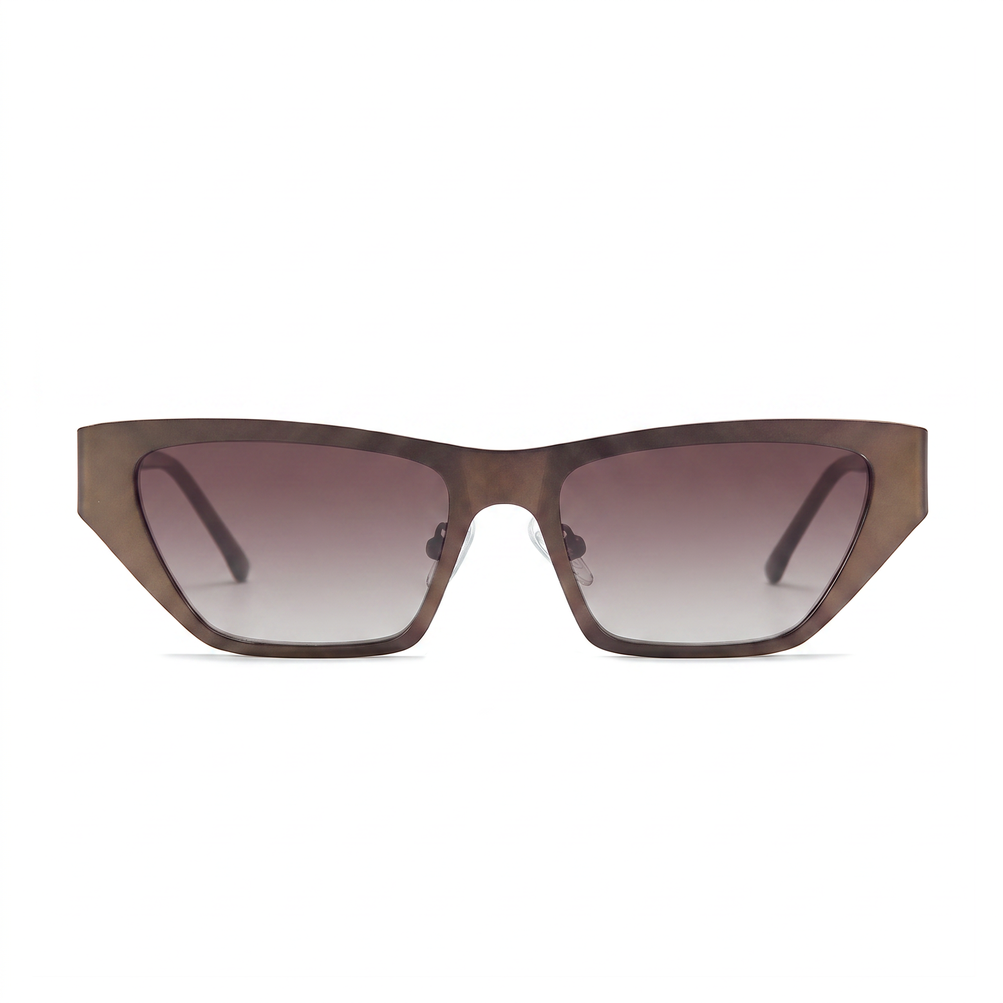 A pair of angular cat-eye sunglasses with a translucent brown acetate frame and gradient brown lenses, shown against a plain white background.