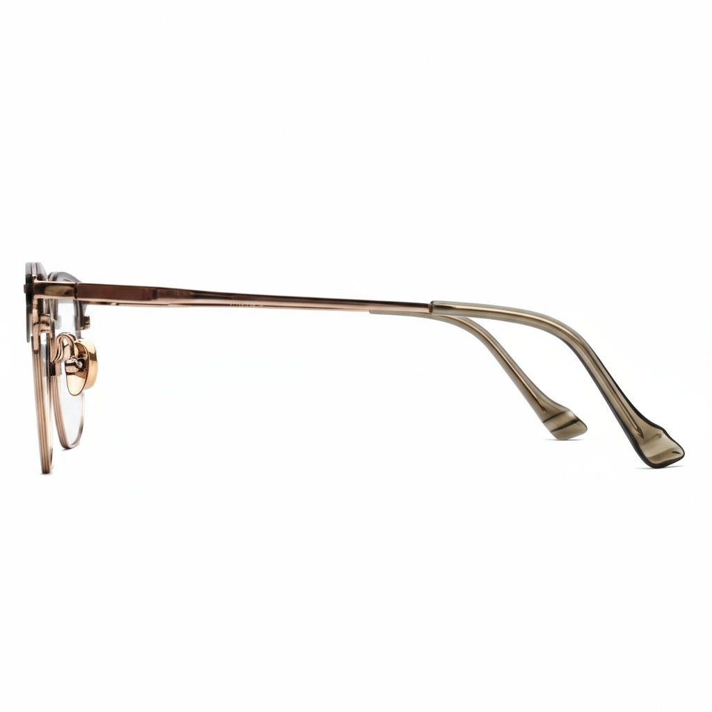 Gold-framed eyeglasses on a white background