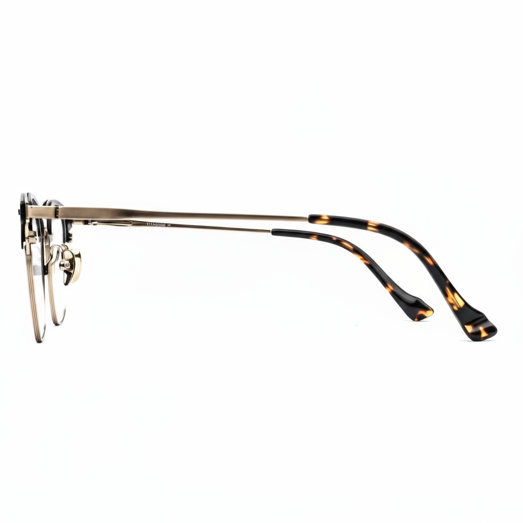 Eyeglasses with tortoiseshell arms on a white background