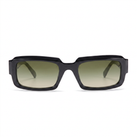 A pair of square sunglasses with a thick black frame and gradient green lenses, shown from the front on a white background.